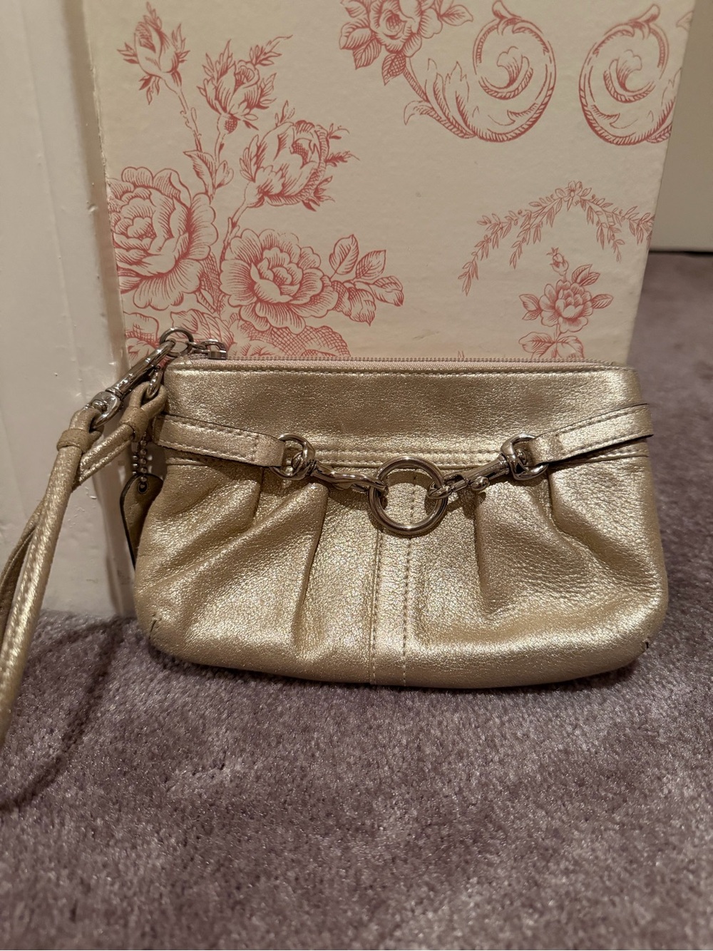 Vintage Coach Metallic Gold Wristlet Clutch with Silver Hardware